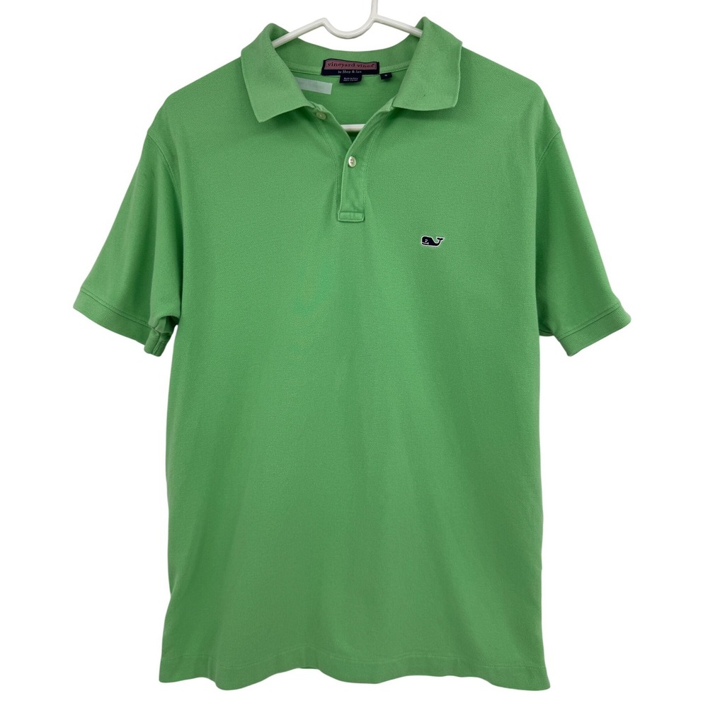 Vineyard Vines Mens Small Green Short Sleeve Whale Logo Pique Polo Shirt